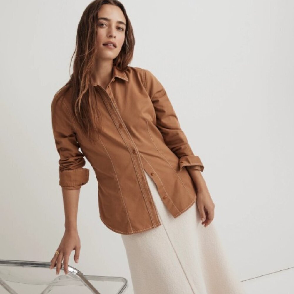 Madewell Darted Button-Up Chino Shirt in 'Fallen Timber' - Size 00